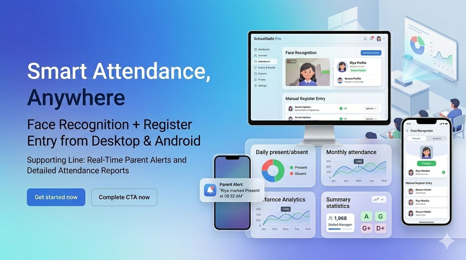 Attendance and daily reports view in SchoolSathi Pro school software